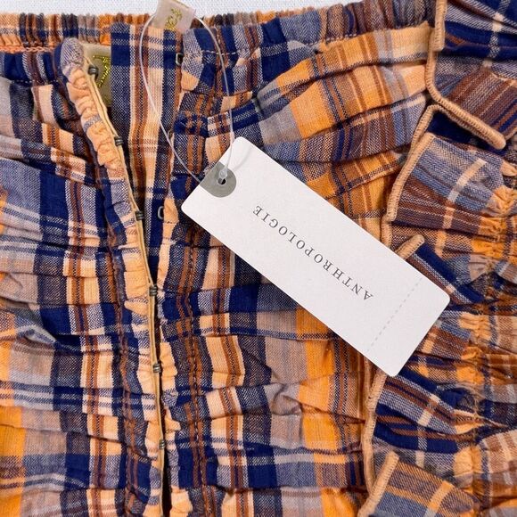 Verb By Anthropologie Orange Brown Blue Plaid Ruffled Tank Top Size Small NWT - Picture 2 of 11